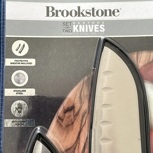 BROOKSTONE Stainless Steel 7" & 5" Santoku Knife Set w/ Sheaths Kitchen * NEW * - Picture 2 of 4